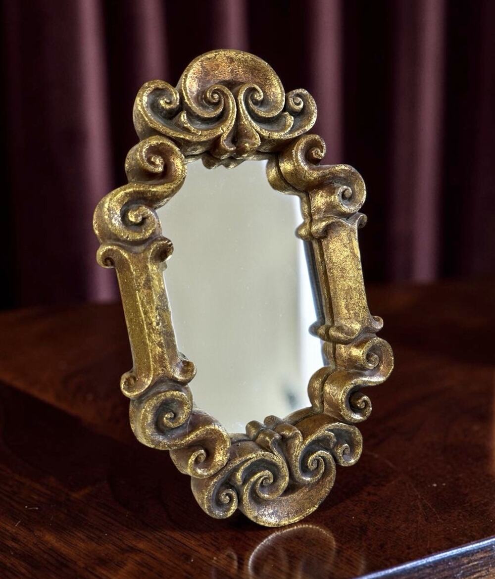 Vintage Ornate scrolled Gold Framed Mirror 12.5x7.5 Wall Or Prop Cottagecore